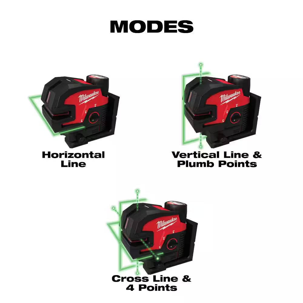 M12 12-Volt Lithium-Ion Cordless Green 125 Ft. Cross Line and 4-Point Laser Level W/ Quick Connect Laser Mount