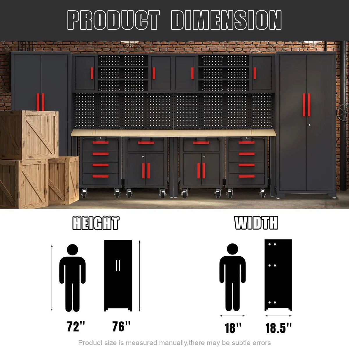 Garage Cabinets Storage System，12Pcs Workshop Set with Steel Cabinet Drawers, Rolling Chest, Workbench, Pegboard for Tool Organization