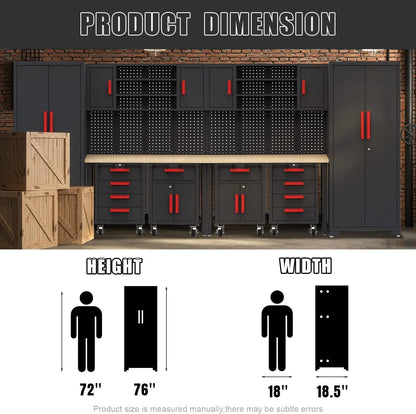Garage Cabinets Storage System，12Pcs Workshop Set with Steel Cabinet Drawers, Rolling Chest, Workbench, Pegboard for Tool Organization