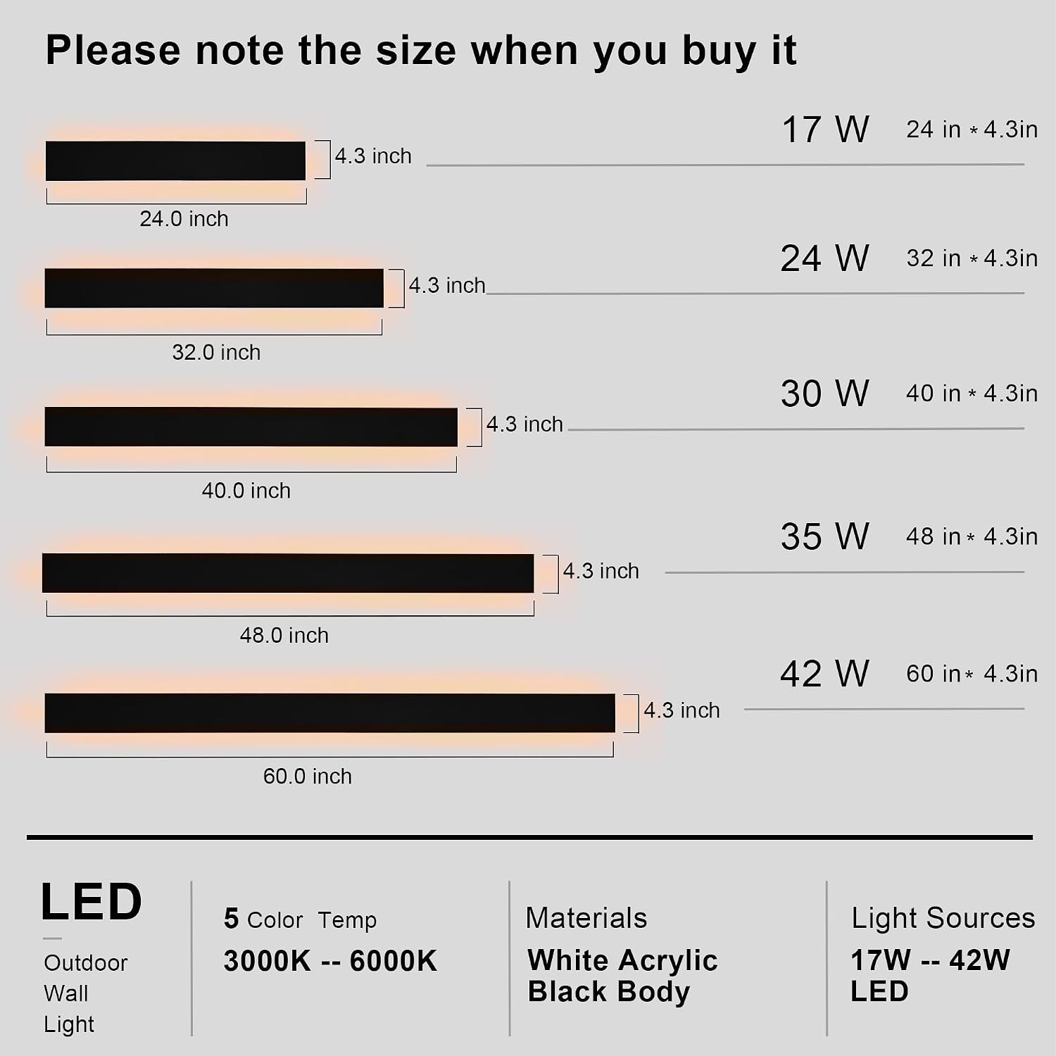 2 Pack 48 Inch Waterproof Outdoor Wall Light, 5.9 Inch Wide Linear Outdoor Garage Lighting Fixtures Long Exterior LED Wall Light for Porch Garage Patio, 3000K-6000K 5CCT
