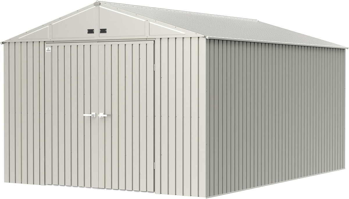 Shed Elite 10' X 14' Tall Outdoor Steel Storage Shed with High Gable and Lockable Doors Storage Building, Cool Grey