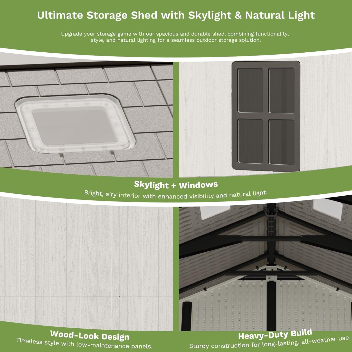 10X10 FT Resin Outdoor Storage Shed with Floor, Beige