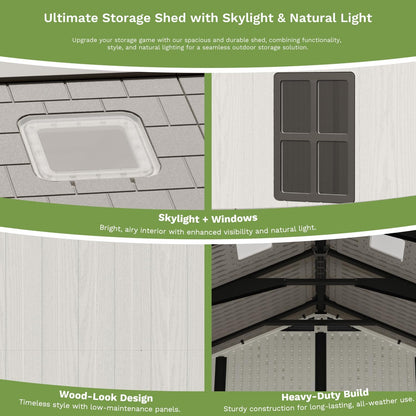 10X10 FT Resin Outdoor Storage Shed with Floor, Beige