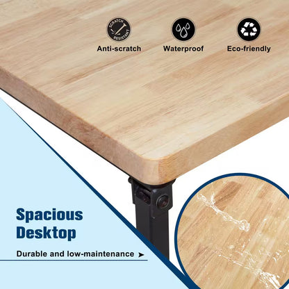 68 In. W X 21 In. D Adjustable Solid Wood Top Workbench Foldable Hardwood Workbench with Wheels