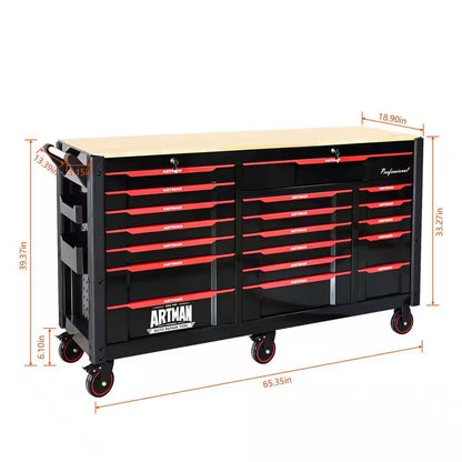 68.5 In. D X 19 In. W 7+12 Drawers Heavy Duty Black and Red Metal Rolling Tool Chest Combo for Workshops and Labs