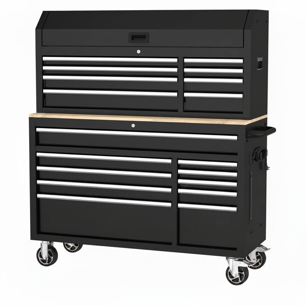 Modular Tool Storage 52 In. W Standard Duty Black Mobile Workbench Cabinet with 8-Drawer Top Tool Chest