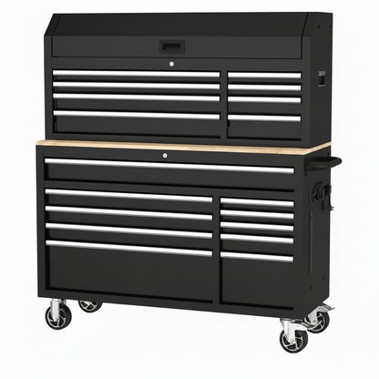 Modular Tool Storage 52 In. W Standard Duty Black Mobile Workbench Cabinet with 8-Drawer Top Tool Chest