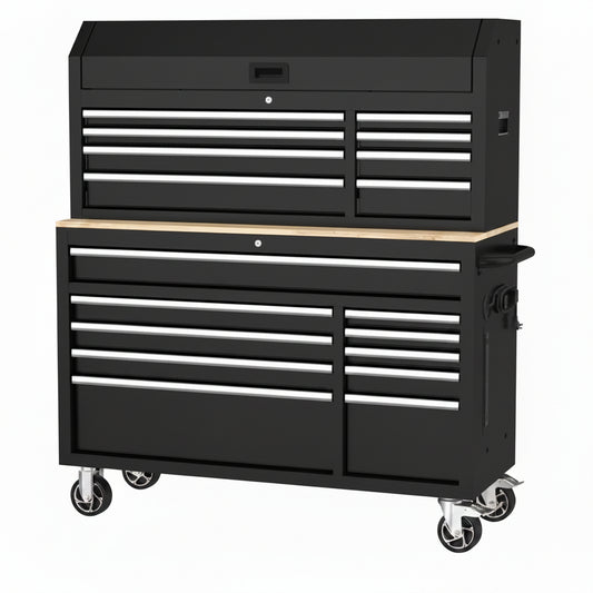 Modular Tool Storage 52 In. W Standard Duty Black Mobile Workbench Cabinet with 8-Drawer Top Tool Chest