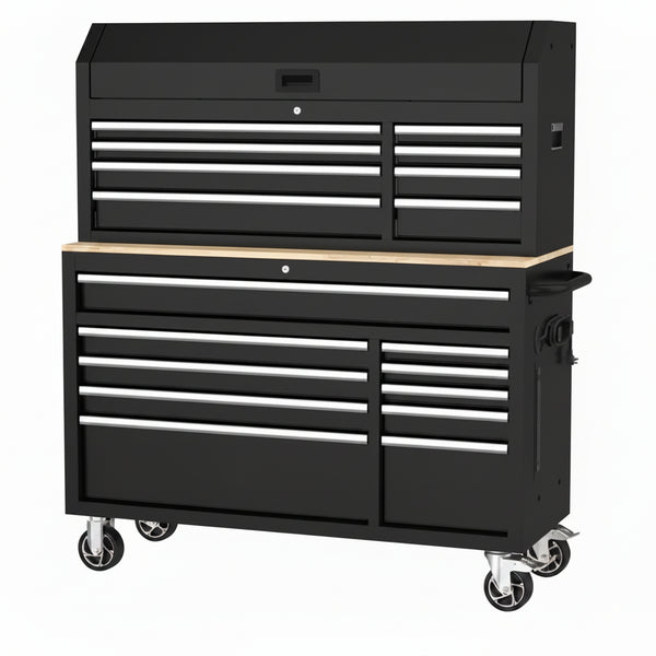 Modular Tool Storage 52 In. W Standard Duty Black Mobile Workbench Cabinet with 8-Drawer Top Tool Chest