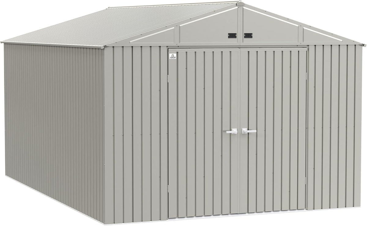 Shed Elite 10' X 14' Tall Outdoor Steel Storage Shed with High Gable and Lockable Doors Storage Building, Cool Grey