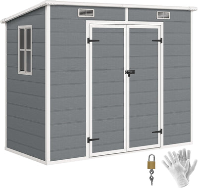 8' X 4' Outdoor Storage Shed, Waterproof Resin Plastic Shed with Floor, Window, Lockable Doors and Vents, All-Weather Garden Tool Shed for Backyard, Patio, Lawn, Gray