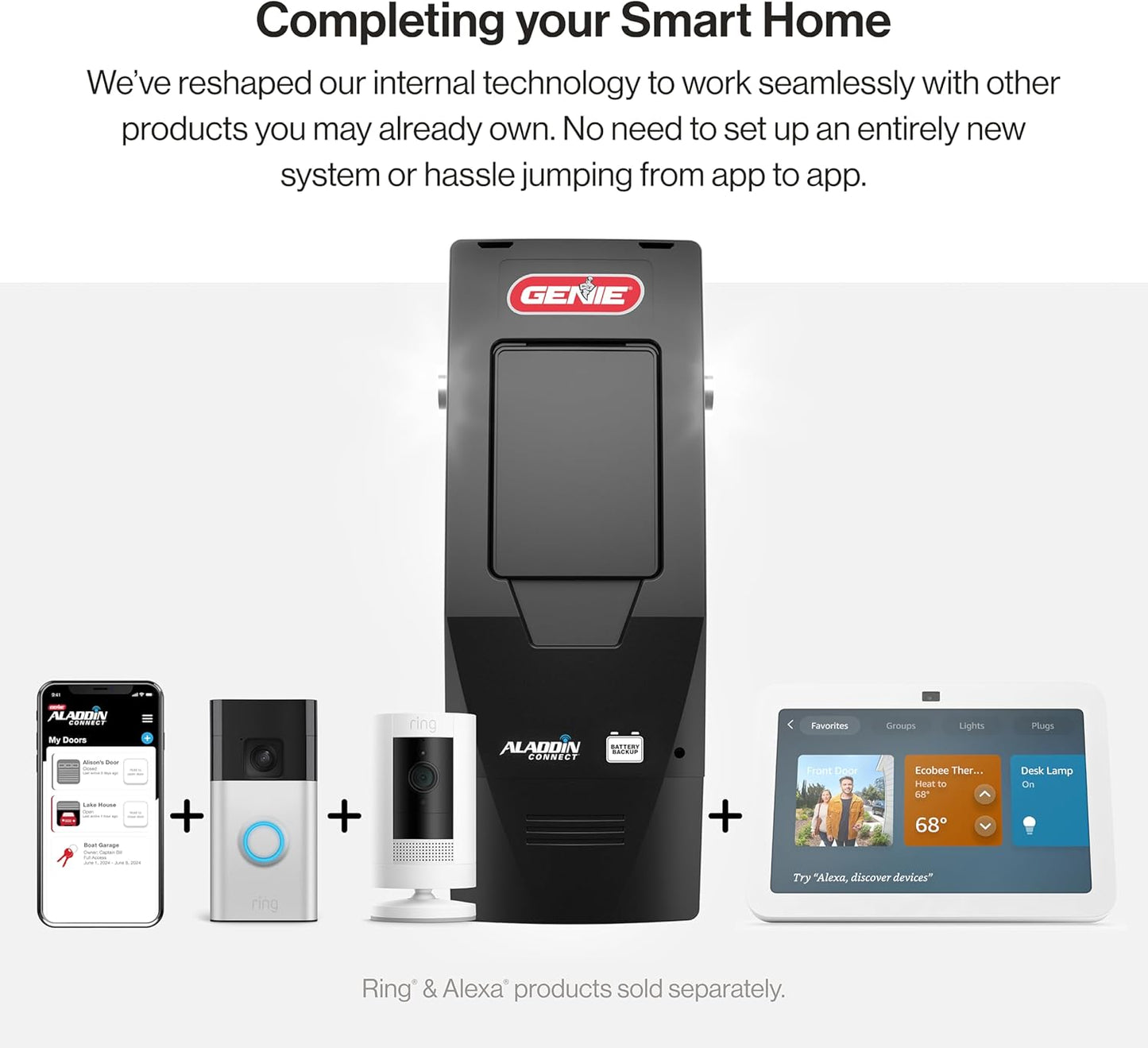 B6172H Wall Mount Smart Garage Door Opener, DC Motor Lifts up to 14Ft High 850Lbs, Black
