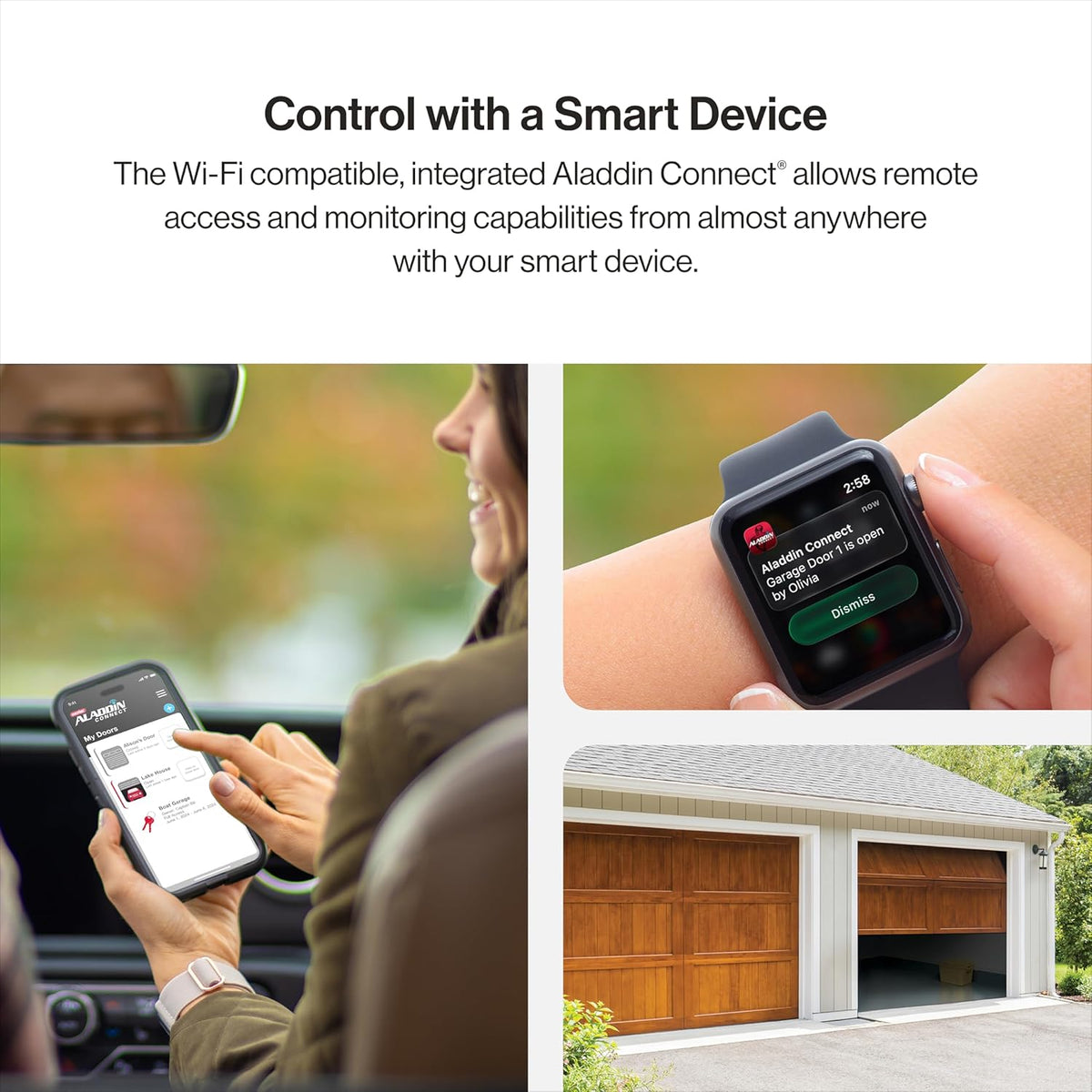 B6172H Wall Mount Smart Garage Door Opener, DC Motor Lifts up to 14Ft High 850Lbs, Black