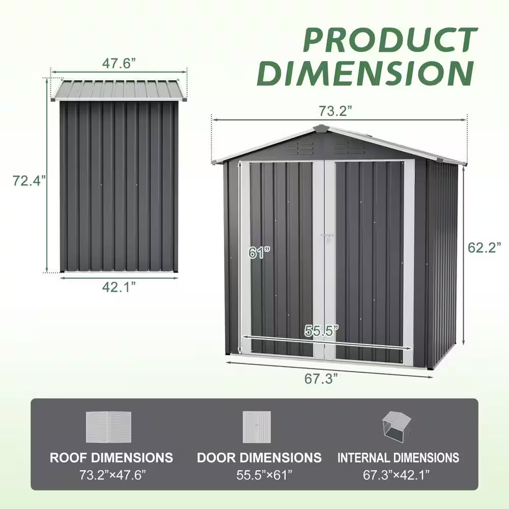 6 Ft. W X 4 Ft. D Metal Shed with Lockable Door, Outdoor Storage Shed (24 Sq. Ft.)