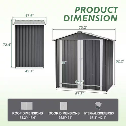 6 Ft. W X 4 Ft. D Metal Shed with Lockable Door, Outdoor Storage Shed (24 Sq. Ft.)
