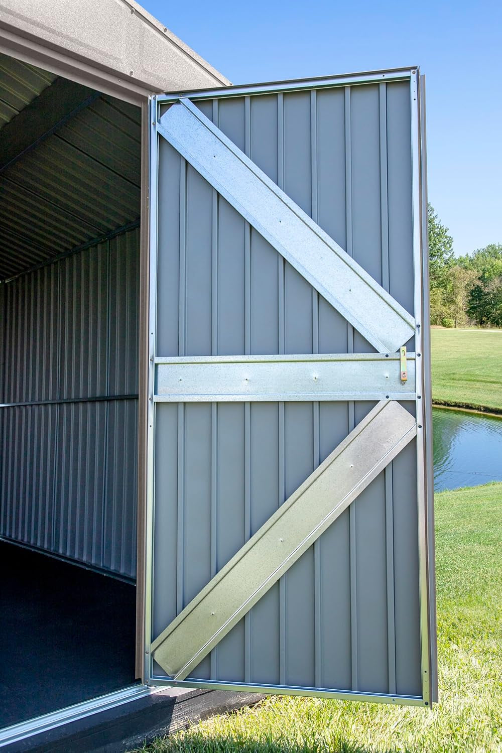 Shed Elite 10' X 14' Tall Outdoor Steel Storage Shed with High Gable and Lockable Doors Storage Building, Cool Grey