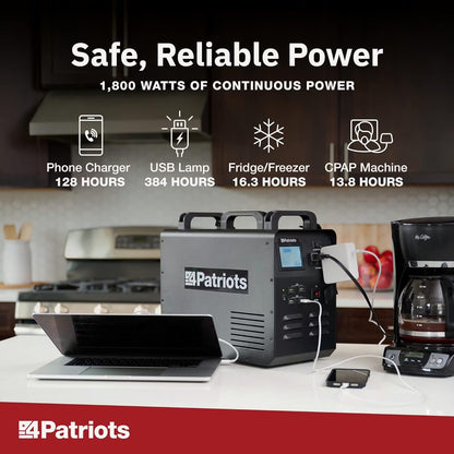 Patriot Power Generator - Fume-Free, Silent & Safe Lithium-Iron-Phosphate Battery - 100-Watt Solar Panel Included- Reliable Power Source during an Outage - Quiet and Portable - 2,500 + Lifecycles