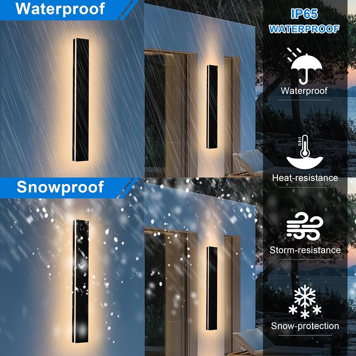 2 Pack 48 Inch Waterproof Outdoor Wall Light, 5.9 Inch Wide Linear Outdoor Garage Lighting Fixtures Long Exterior LED Wall Light for Porch Garage Patio, 3000K-6000K 5CCT