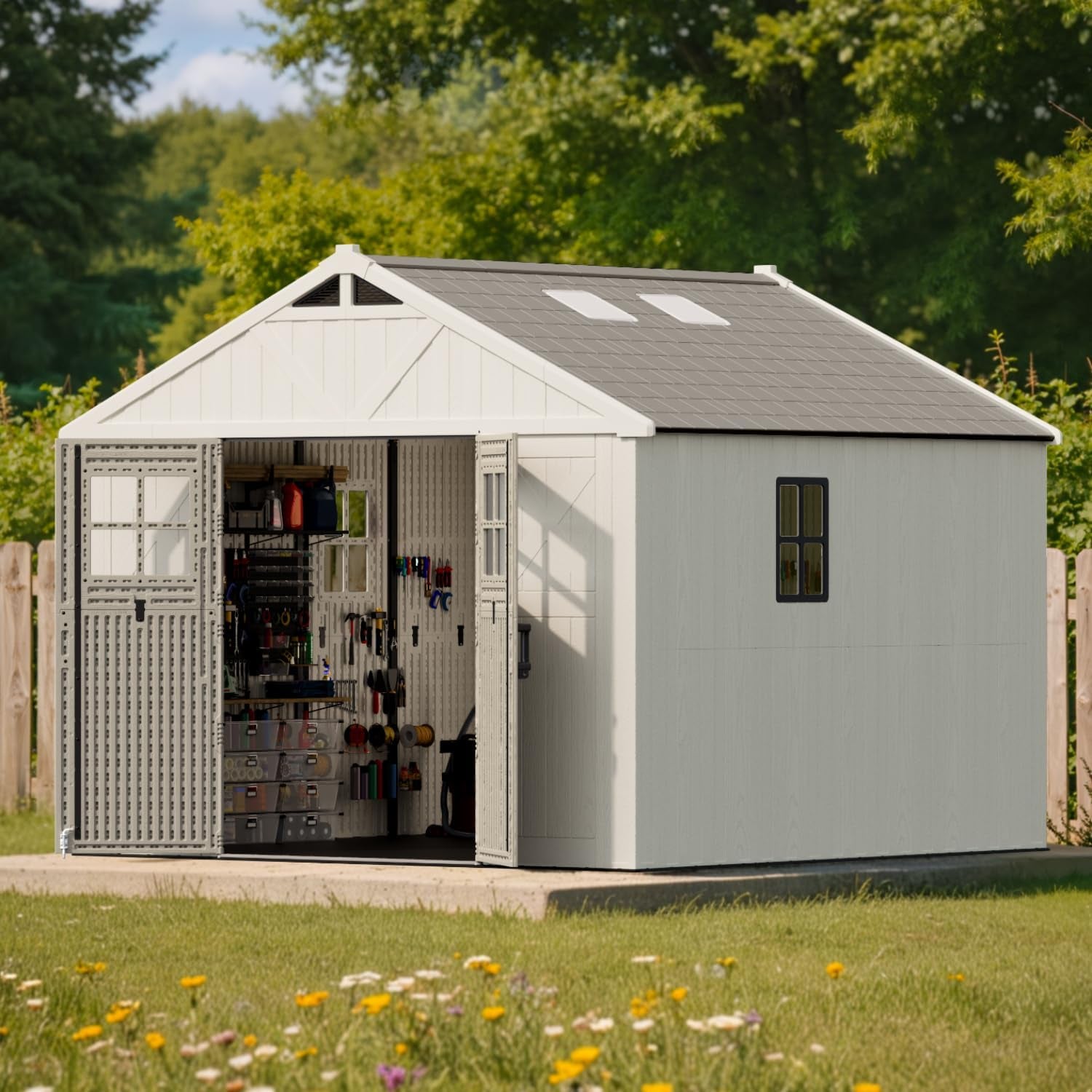 10X10 FT Resin Outdoor Storage Shed with Floor, Beige