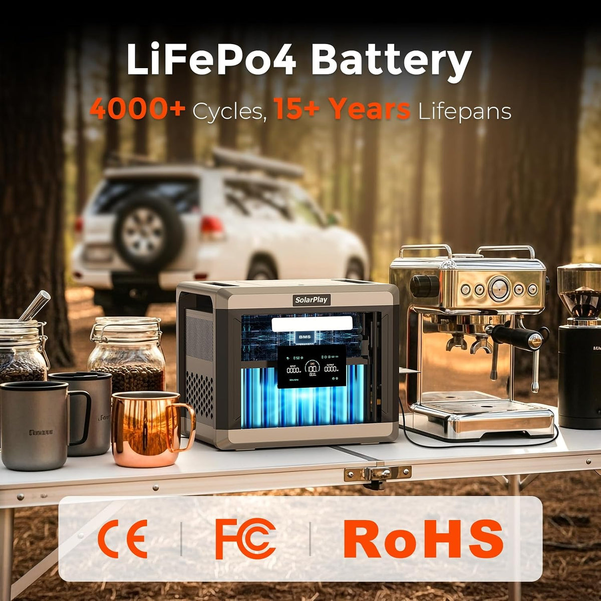 Solarplay Portable Power Station, Q2501 2400W/2160Wh Large Capacity Solar Generator with 200W Solar Panel, BMS Emergency Power Station for Home Backup, Camping, Outdoor Battery Backup